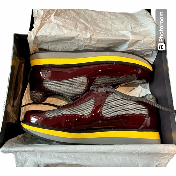 Men’s Prada Sport Patent Leather Color Block Patterned Sneakers Size 12 - Picture 4 of 10